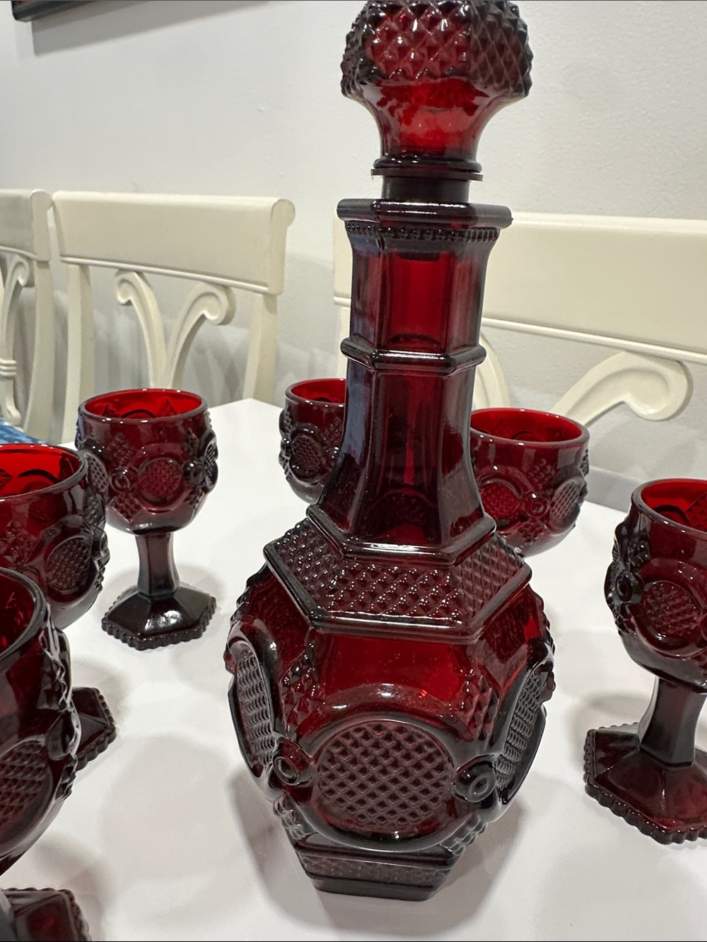 Avon Ruby Red Pressed Glass Decanter and Goblet Set - Picture 5 of 16
